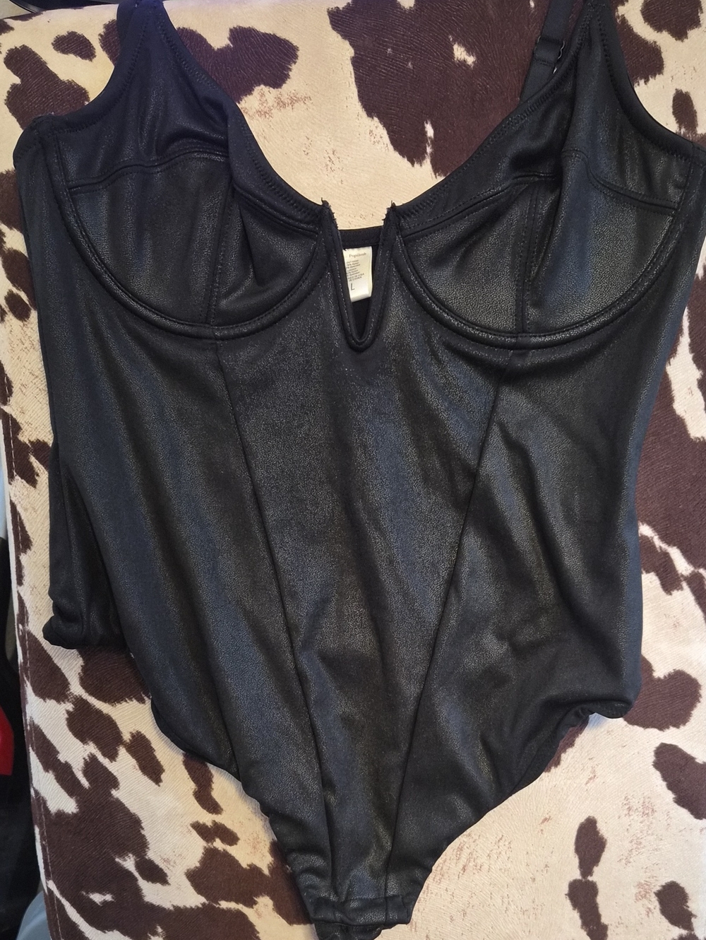 ✨️ALTERED✨️ Popilush Black Faux Leather Shaper Bodysuit🖤🕸🕸🕸